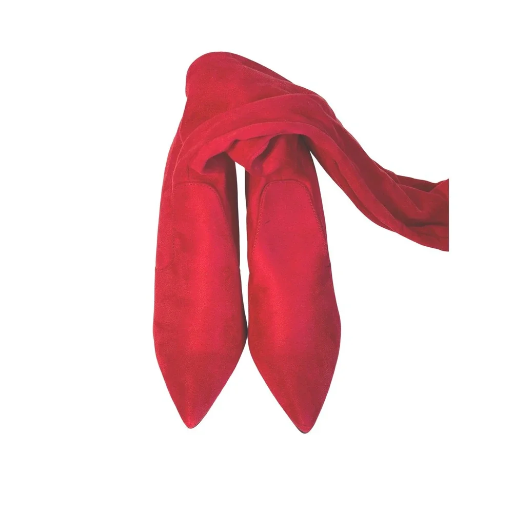 Red Over Knee Thigh High Pull On Boots 24